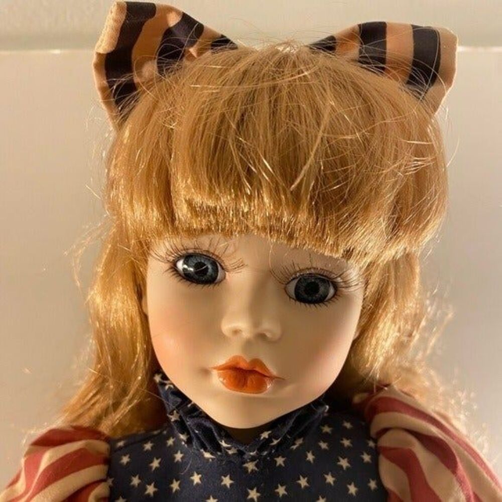 VINTAGE PORCELAIN BI-CENTENNIAL DOLL LONG BLONDE HAIR BROWN EYES
